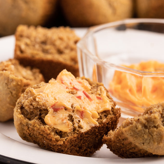 coconut cornbread muffins with sweet spicy butter