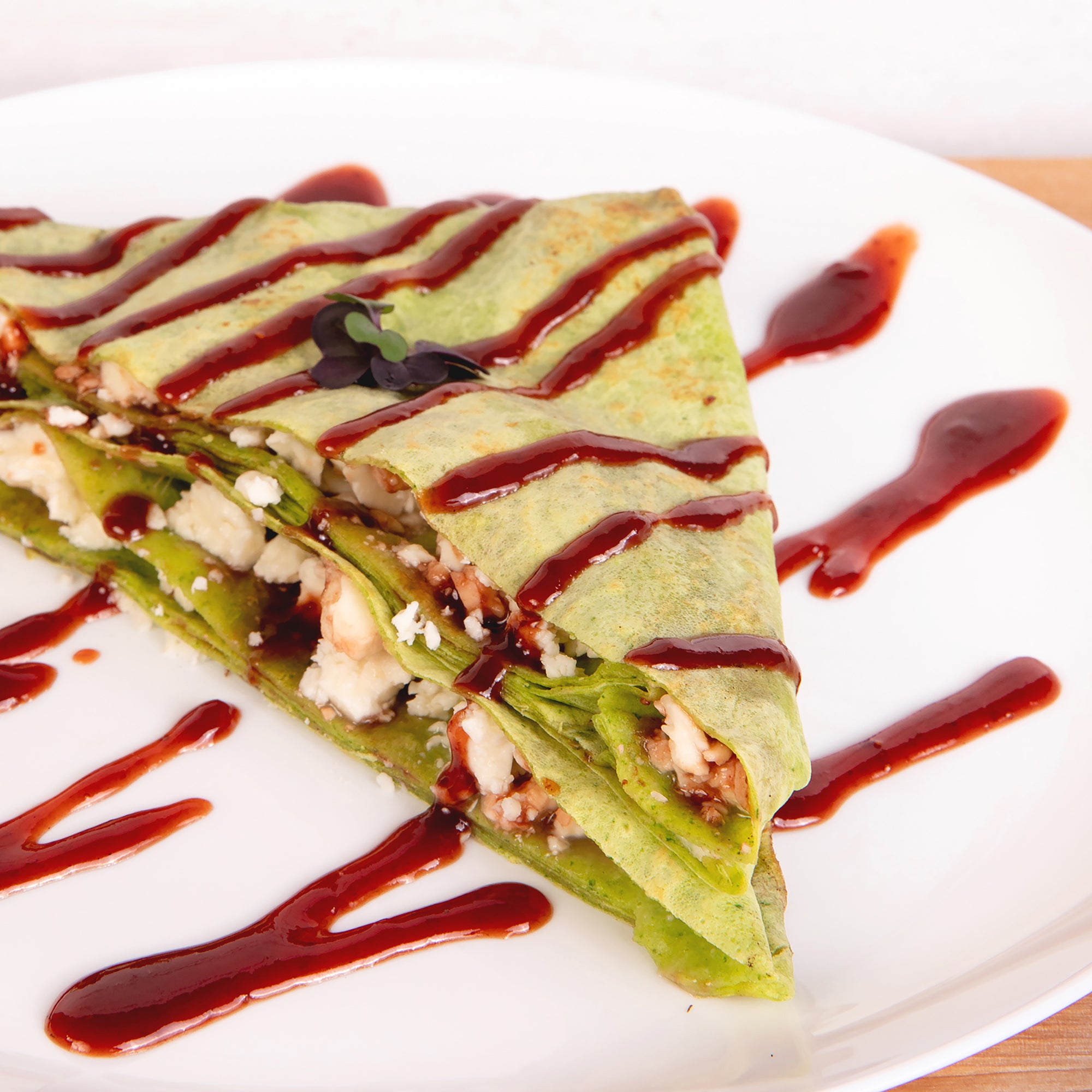 Spinach Crêpes with Naked Strawberry & Feta