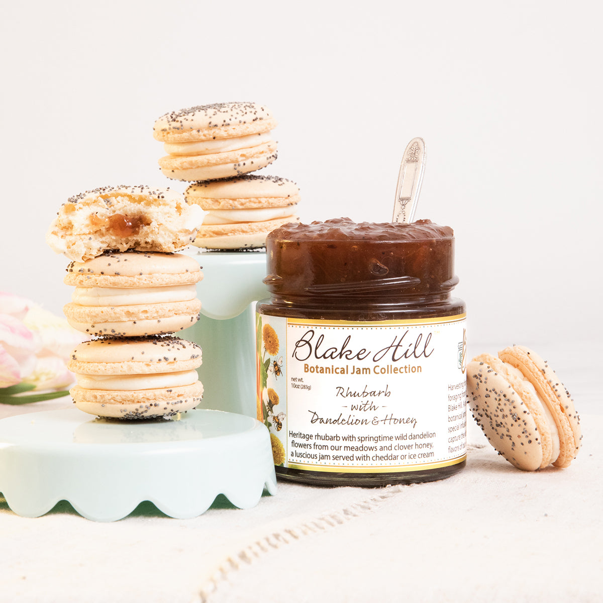Rhubarb & Dandelion Macarons