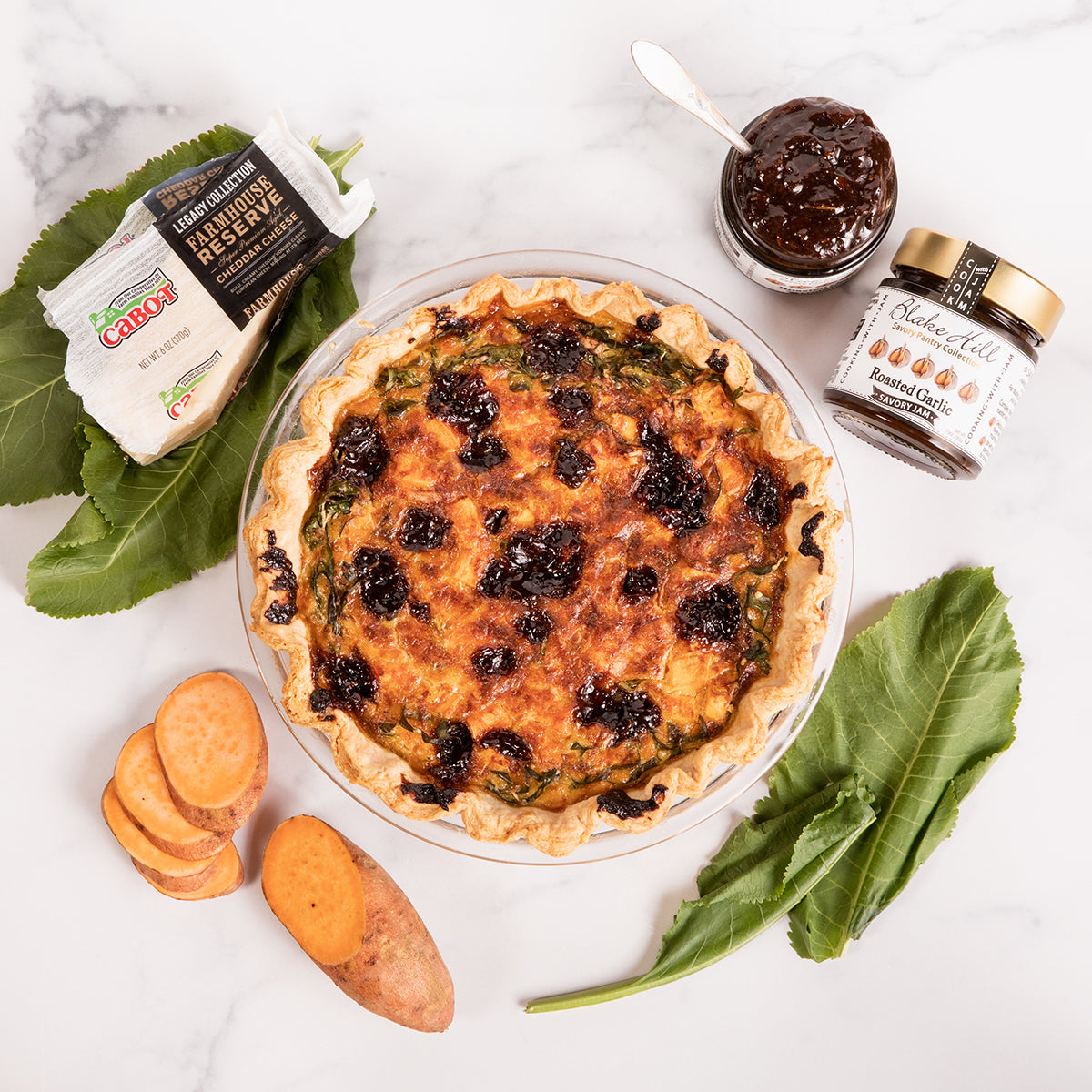 Roasted Garlic, Sweet Potato & Horseradish Quiche