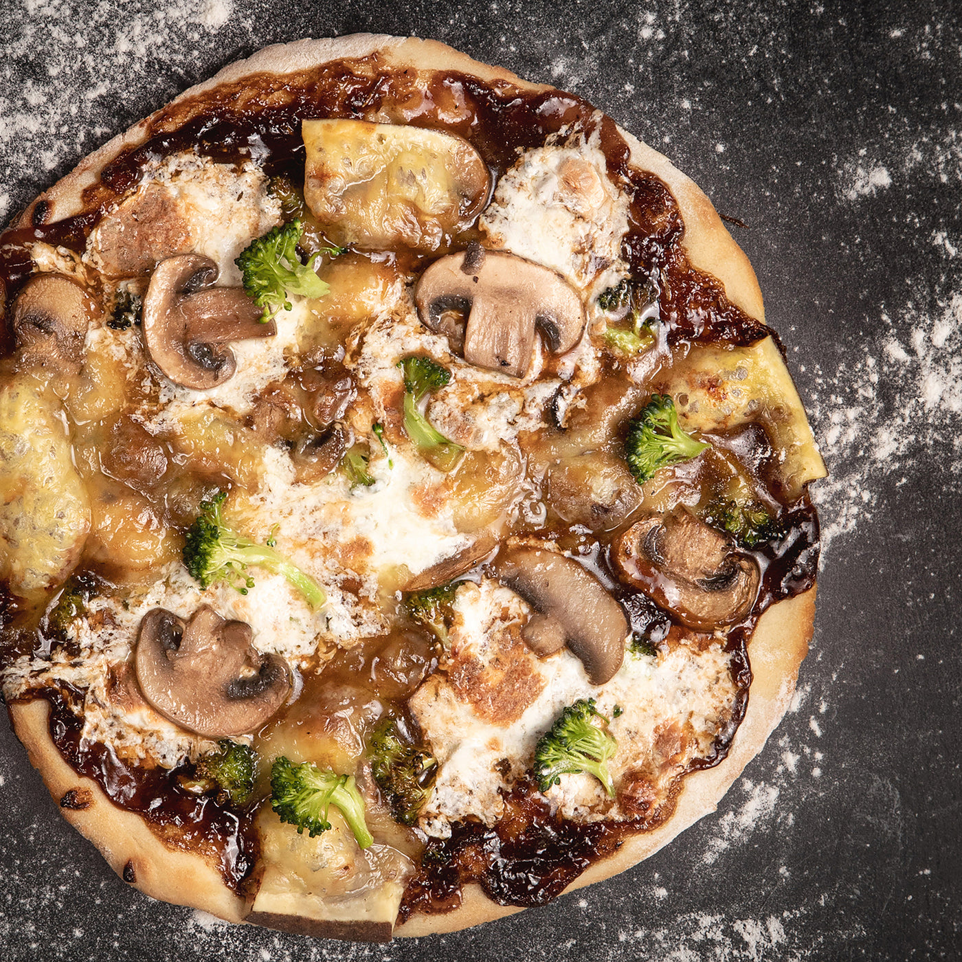 Roast Garlic Pizza with Mushrooms & Alpine Cheese