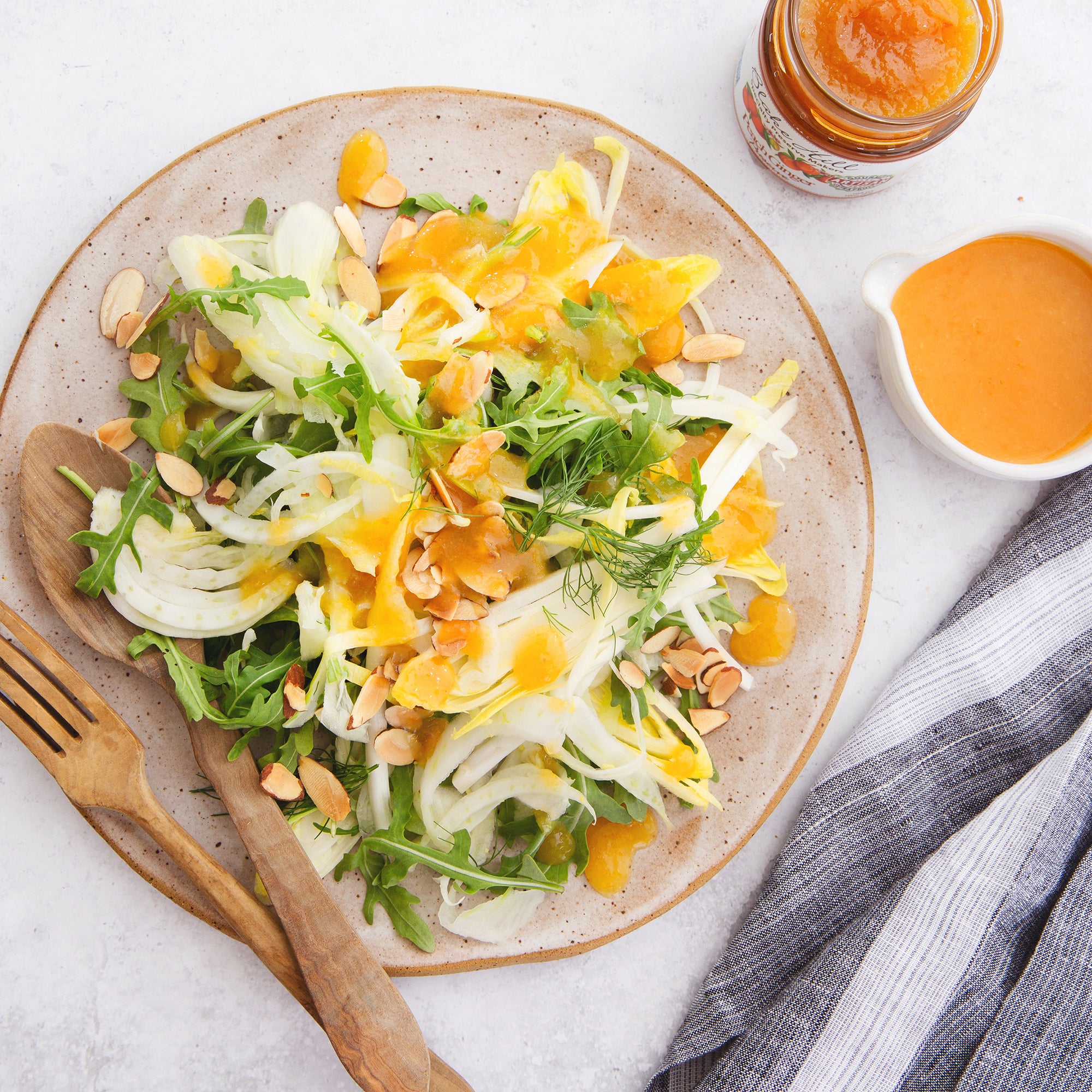 Fennel Arugula Salad with Peach Ginger Preserve